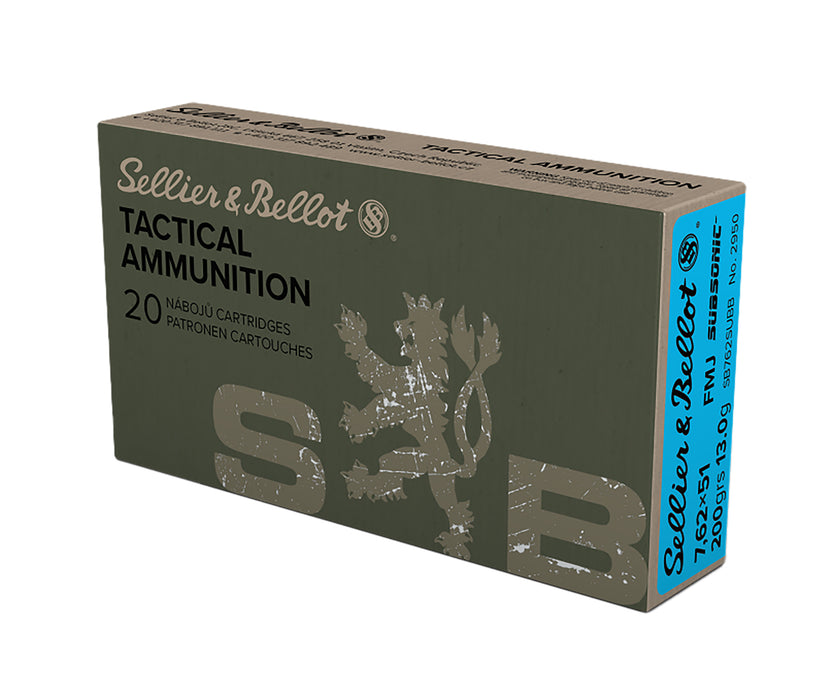 Sellier & Bellot SB762SUBB Rifle  308Win 200gr Full Metal Jacket Subsonic 20 Per Box/25 Case
