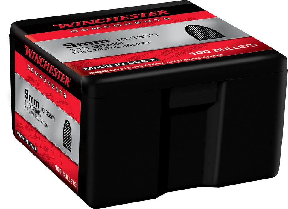 Winchester Ammo WB9FB115X Centerfire Handgun Reloading 9mm 115gr Full Metal Jacket 100 Per Box/10 Case