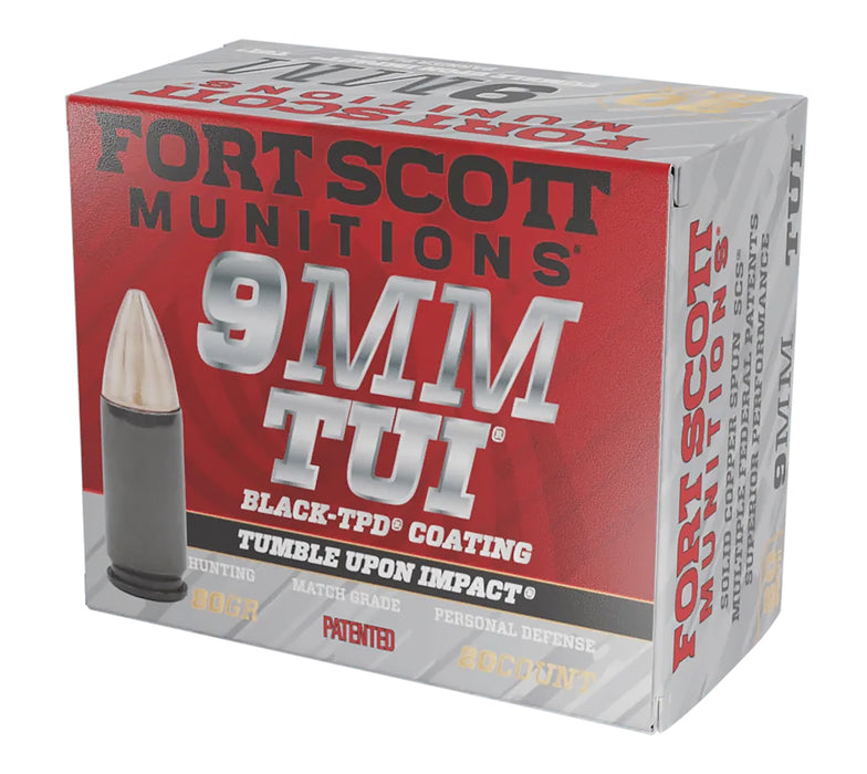 Fort Scott Munitions 9MM080SCVTPD Tumble Upon Impact (TUI)  9mmLuger 80gr Solid Copper Spun 20 Per Box/25 Case *TPD-9 Coated