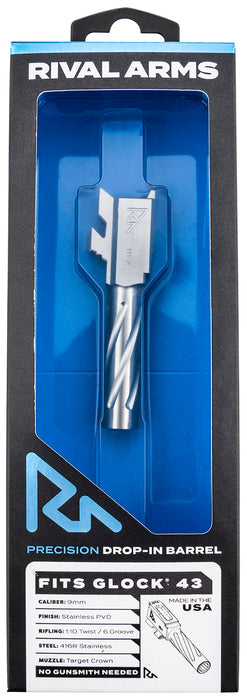 Rival Arms RARA20G301D Precision V1 Match Grade 9mm Luger 3.41" Fluted Stainless Steel, Fits Glock 43/43X