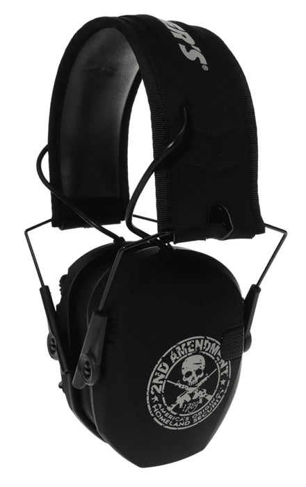 Walker's GWPRSEMFS2A Razor Slim Electronic Freedom Muff 23 dB Over the Head Black w/Distressed 2nd Amendment Polymer