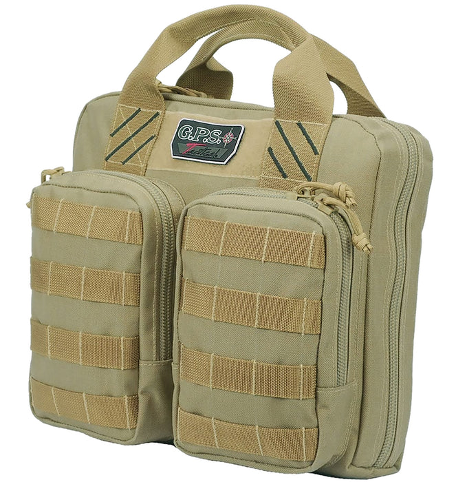 GPS Bags T1411PCT Tactical Double +2 Tan 1000D Nylon Teflon Coating Holds 4 Handguns
