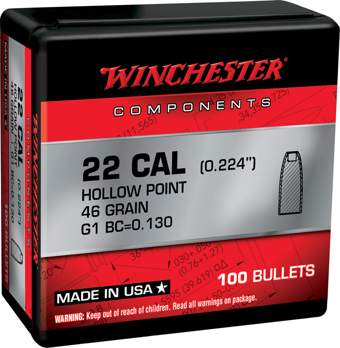 Winchester Ammo WB22HP46X Reloading Bullets  22Hornet 46gr Hollow Point 100 Per Box/10 Case