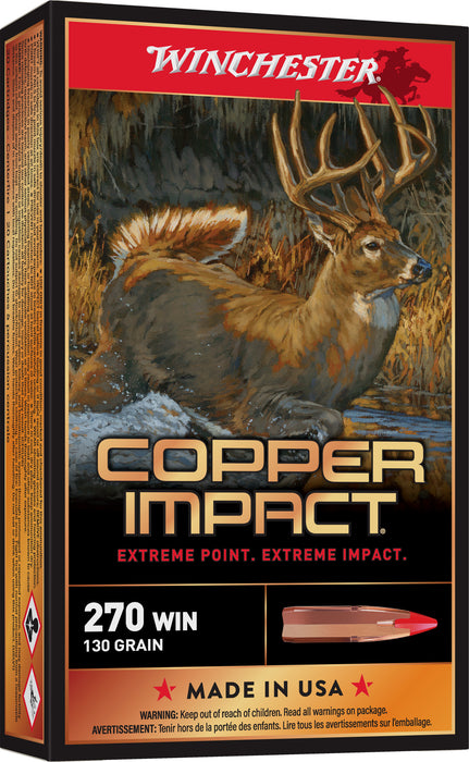Winchester Ammo X270CLF Copper Impact  270 Win 130 gr 3000 fps Copper Extreme Point Lead-Free 20 Bx/10 Cs