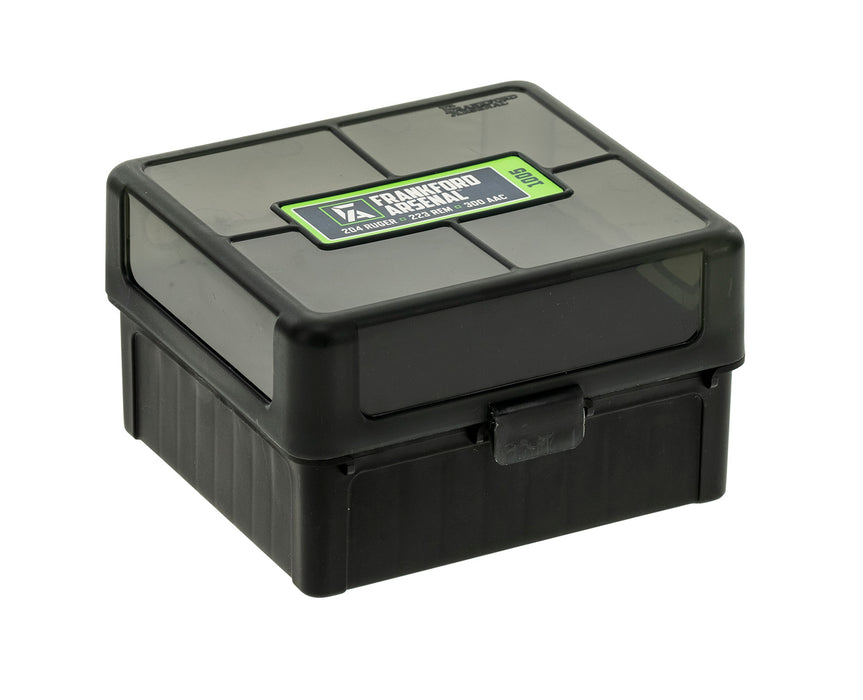 Frankford Arsenal 1083799 Hinge-Top Ammo Box 204/223Cal/300WinMag Black Polymer 100rd