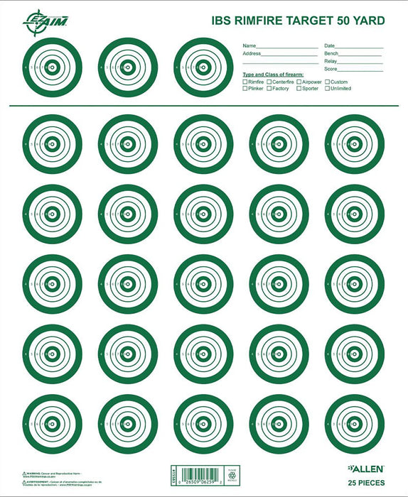 EZ-Aim 15582 Official IBS  Rimfire Target  Non-Adhesive White/Green 25 Pack