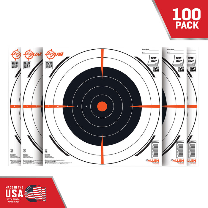 EZ-Aim 15334100 Shooting Target  Bullseye Paper Hanging 12" x 12" Black/White 100 Per Pack