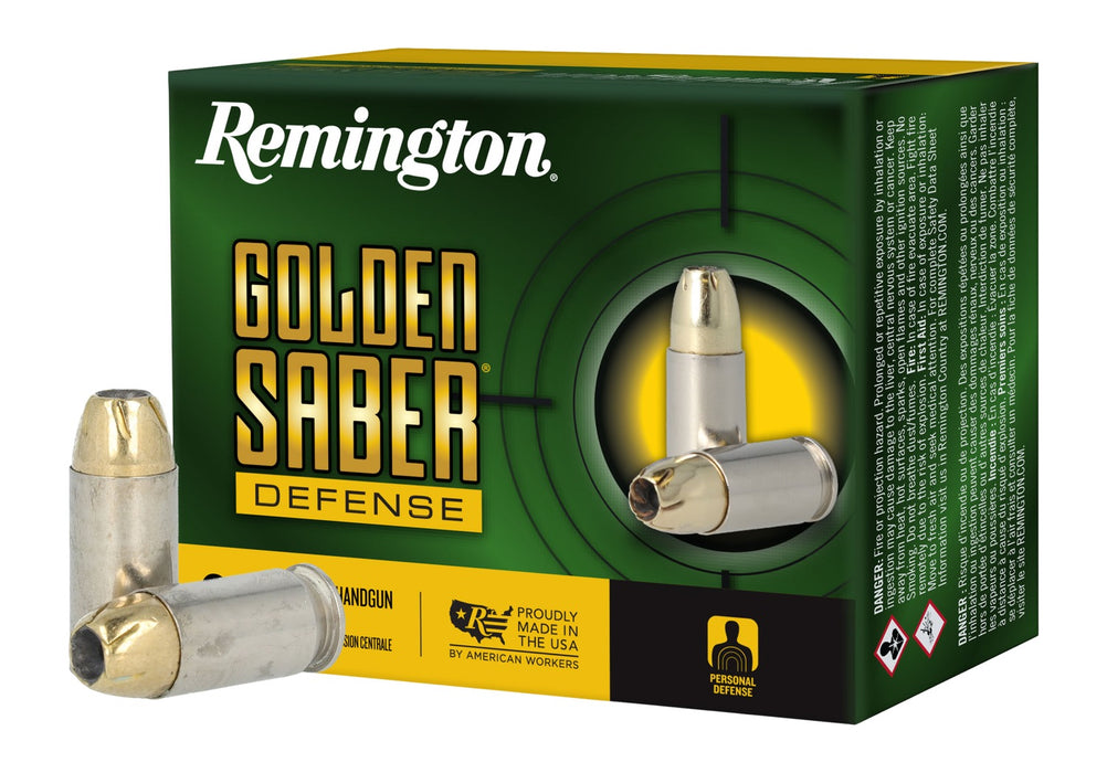 Remington Ammunition 27611 Golden Saber Defense 45ACP +P 185gr Brass Jacketed Hollow Point 20 Per Box/25 Case