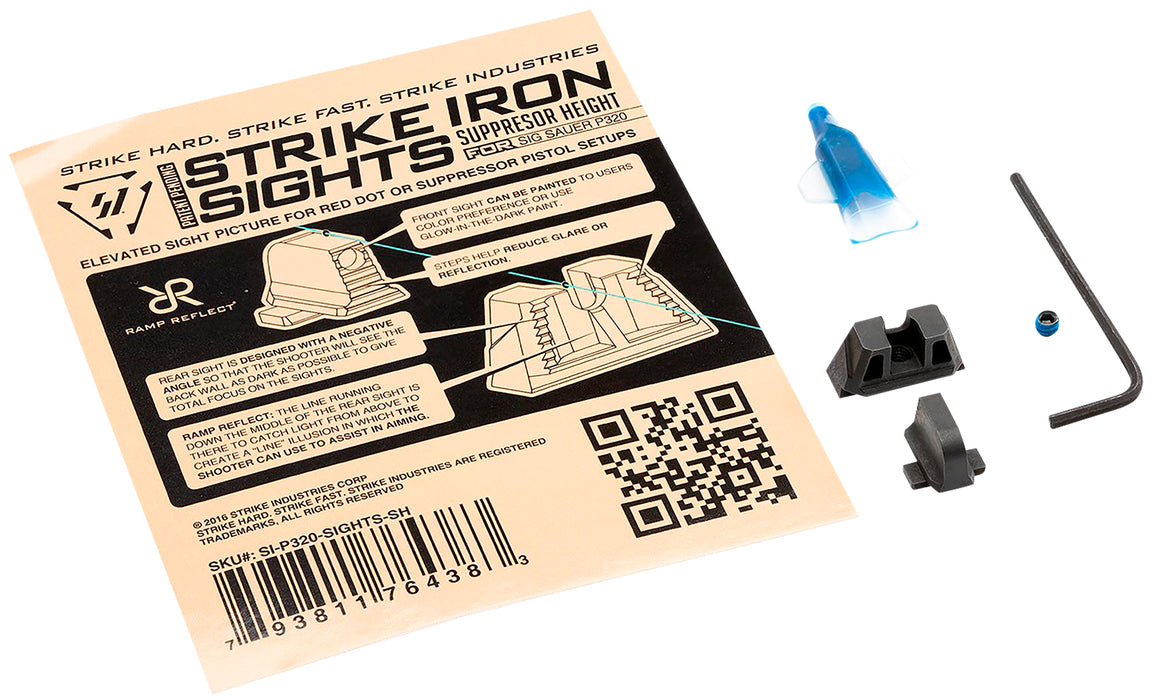 Strike Industries P320SIGHTSSH Strike Iron Sights  Black/Blank Front Sight Black/Blank Rear Sight Sig Sauer P320 with Rear Dovetail Suppressor Height