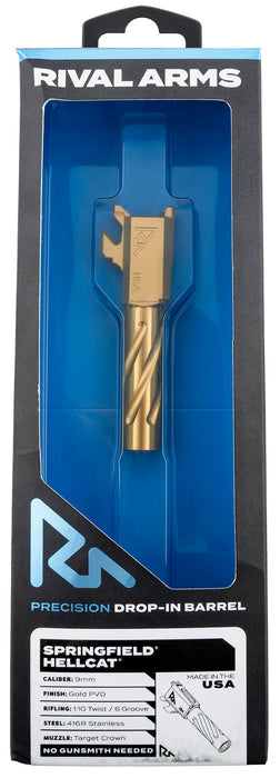 Rival Arms RARA20H101E Precision V1 Match Grade Spiral Fluted Threaded Gold PVD Stainless Steel, Fits Springfield Hellcat