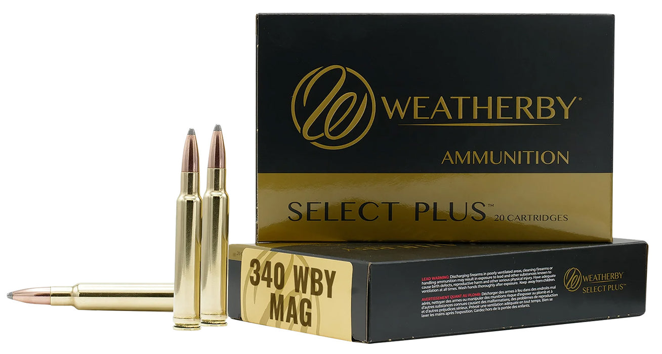 Weatherby H340225IL Select Plus  340 Wthby Mag 225 gr 3066 fps Spire Point (SP) 20 Bx/10 Cs