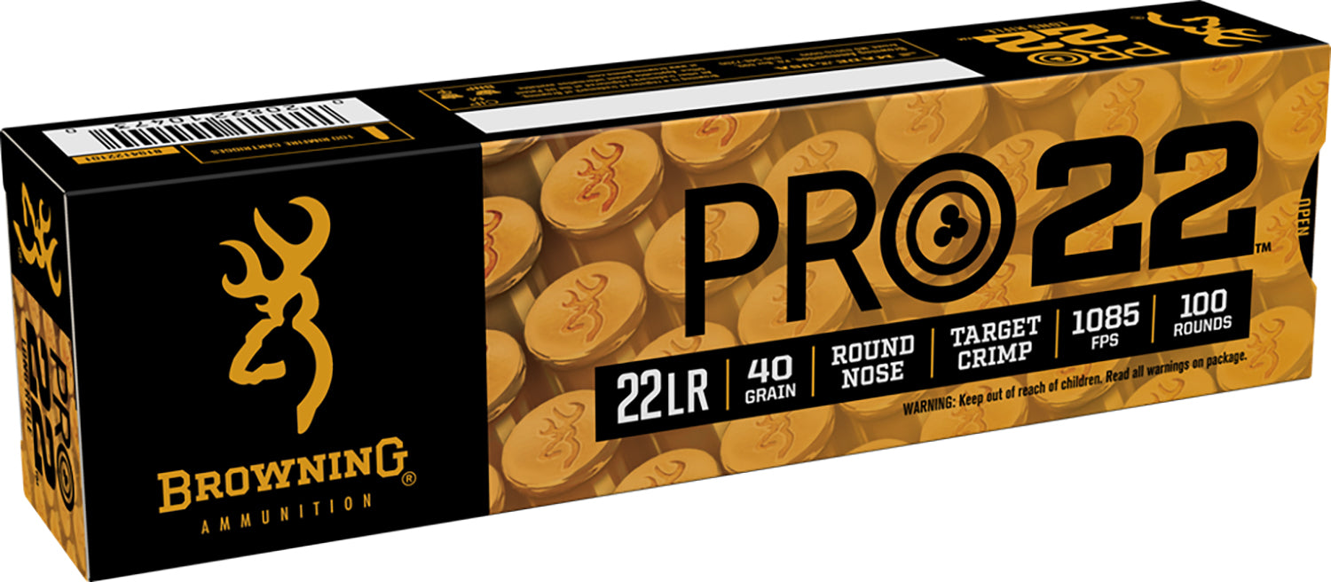 Browning Ammo B194122101 Pro22 Subsonic Velocity 22 LR 40 gr 1085 fps Lead Round Nose (LRN) 100 Bx/20 Cs