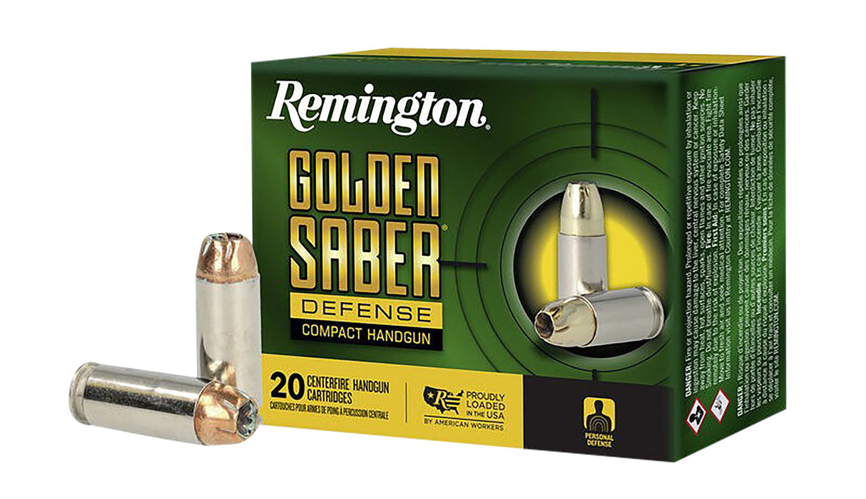 Remington Ammunition R21370 Golden Saber Defense Compact 10mm Auto 180 gr Brass Jacket Hollow Point (BJHP) 20 Bx/25 Cs
