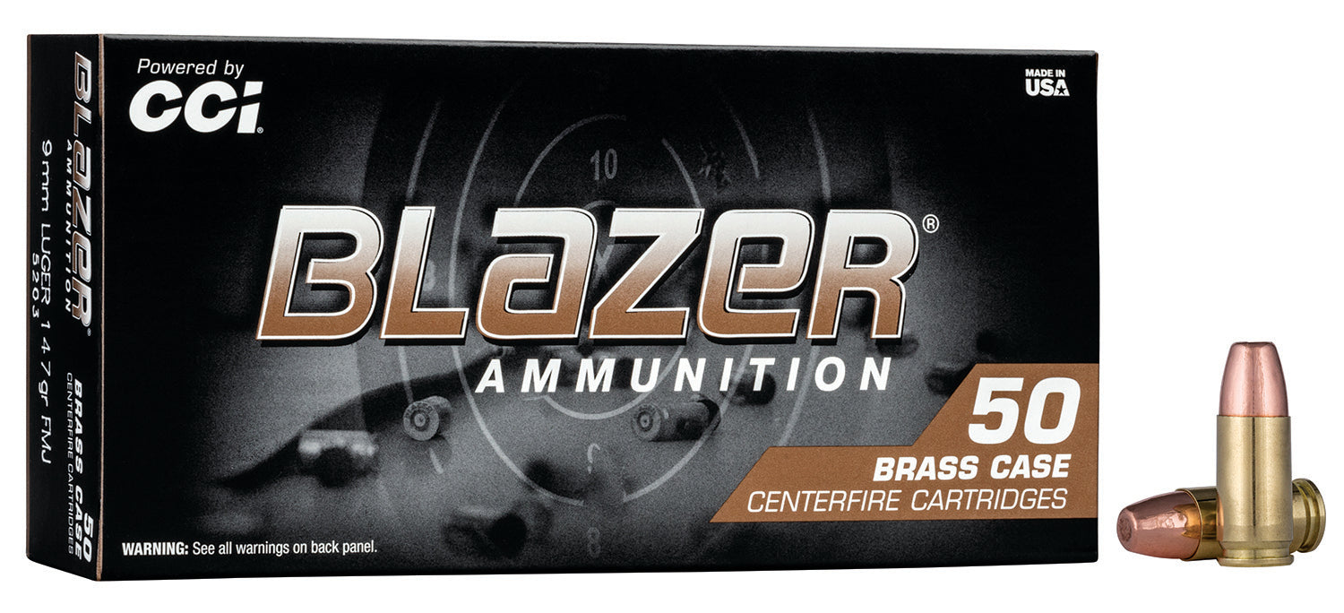 CCI 5203 Blazer Brass  9mm Luger 147 gr 950 fps Full Metal Jacket (FMJ) 50 Bx/20 Cs