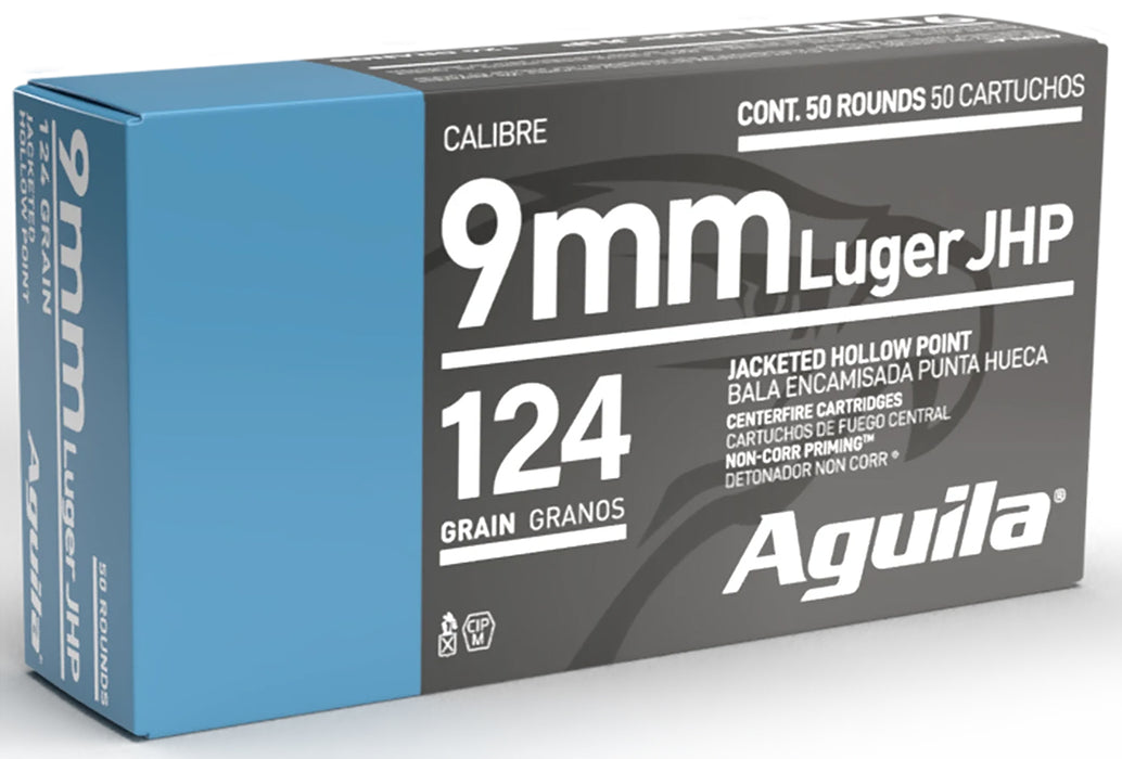 Aguila 1E092125 Personal Defense  9mm Luger 124 gr Jacketed Hollow Point (JHP) 50 Per Box/10 Cs