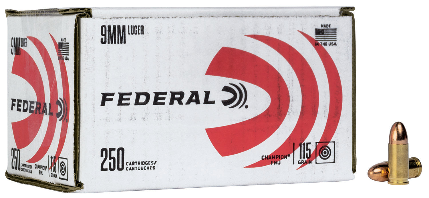 Federal C9115A250 Champion Training 9mmLuger 115gr Full Metal Jacket 250 Per Box/4 Case