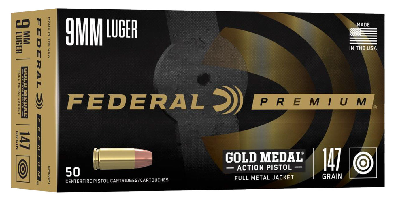 Federal GM9AP1 Gold Medal Centerfire Pistol 9mmLuger 147gr Full Metal Jacket