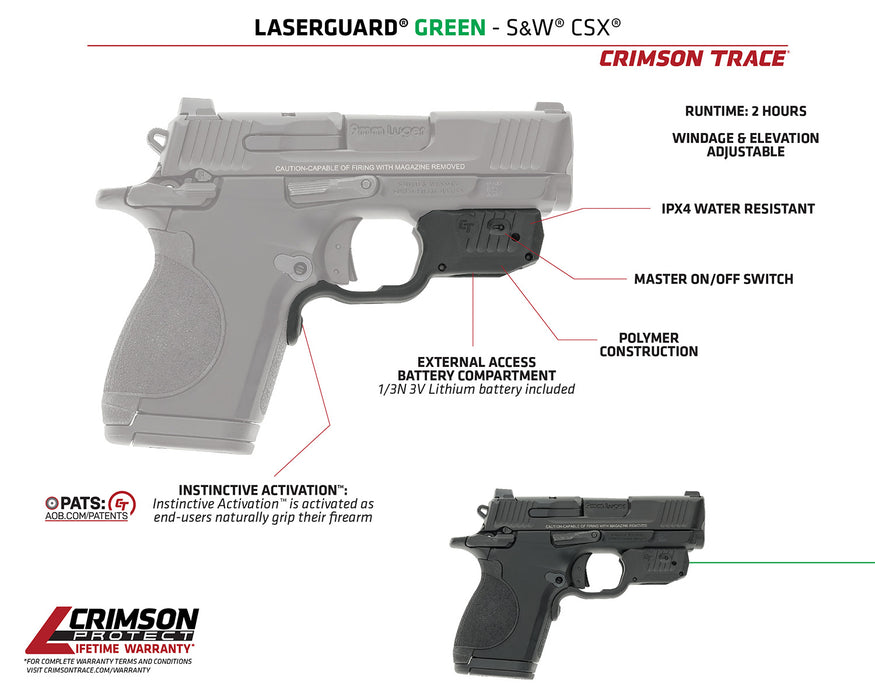 Crimson Trace 013000173 Laserguard  S&W CSX, Green Laser Black Polymer