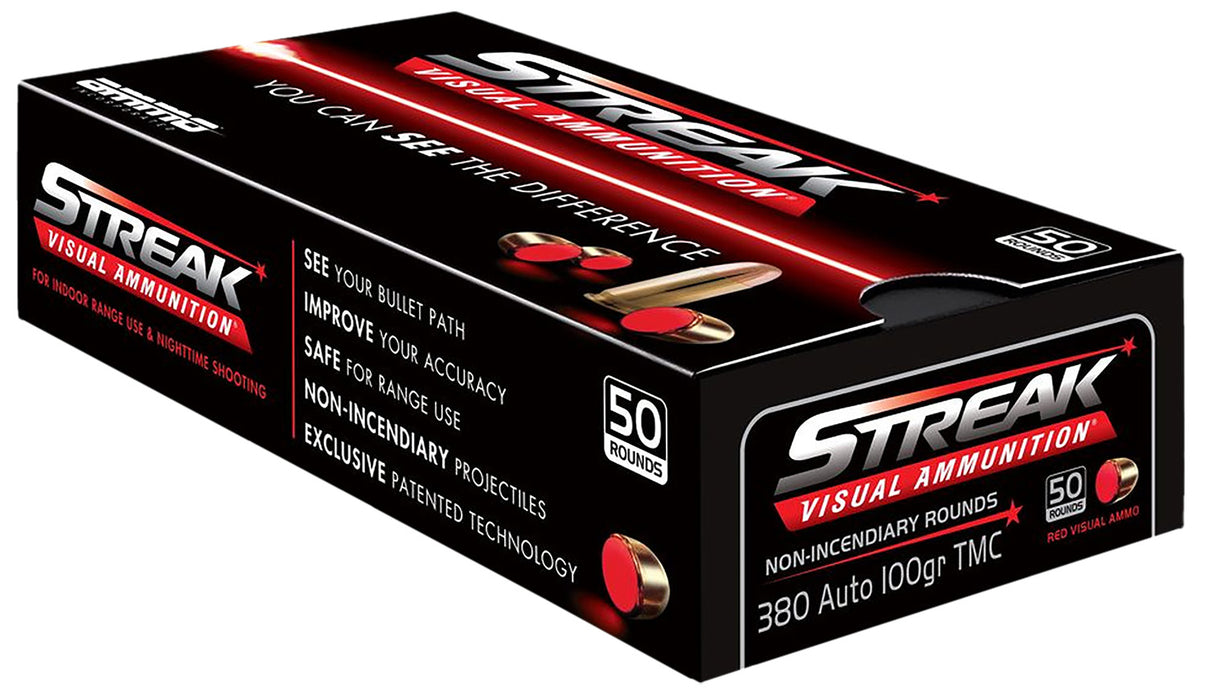 Ammo Inc 380100TMCSTRKRED50 Streak Visual (RED)  380 ACP 100 gr Total Metal Case (TMC) 50 Per Box/20 Cs