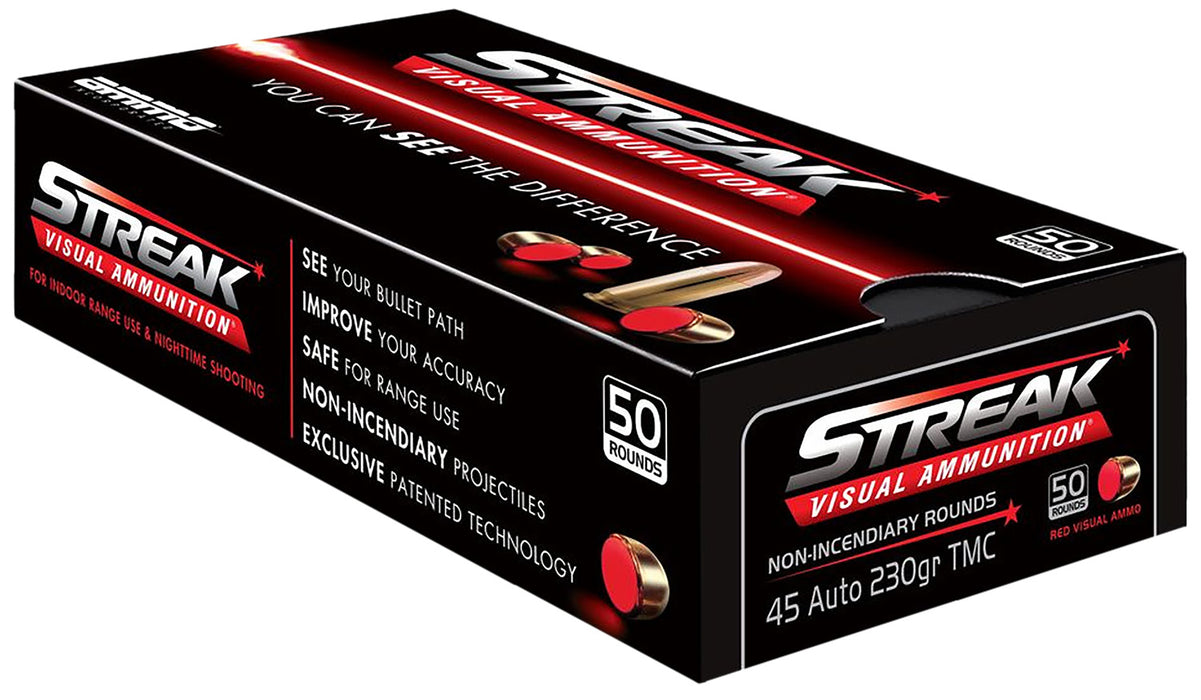 Ammo Inc 45230TMCSTRKRED50 Streak Visual (RED)  45 ACP 230 gr Total Metal Case (TMC) 50 Per Box/ 20 C