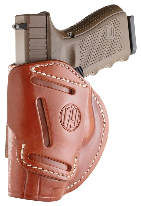 1791 Gunleather 4WH6CBRR 4-Way  IWB/OWB Size 06 Classic Brown Leather Belt Clip Compatible w/ Glock 17/Ruger American Pistol Right Hand
