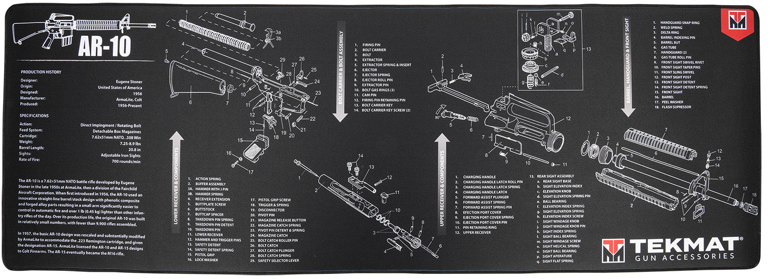 TekMat TEKR44AR10 AR-10 Cleaning Mat Black/White Rubber 15"x44" AR-10 Parts Diagram