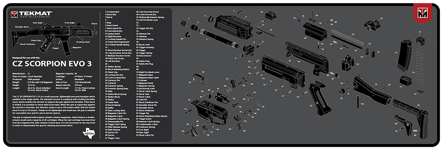 TekMat TEKR36CZSCORPION CZ Scorpion EVO 3 Cleaning Mat Black/Gray Rubber 12"x36" CZ Scorpion EVO 3 Parts Diagram