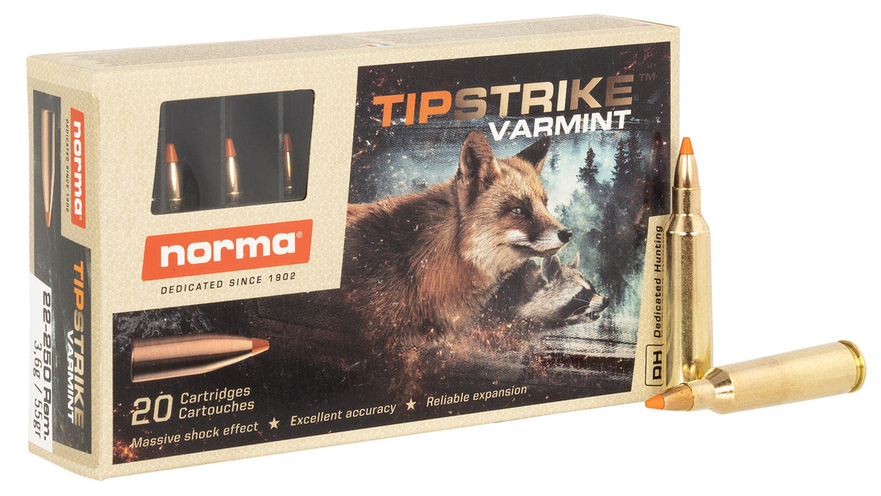 Norma Ammunition 20157372 Dedicated Hunting Varmint 22-250 Rem 55 gr Polymer Tip 20 Per Box/ 10 Cs