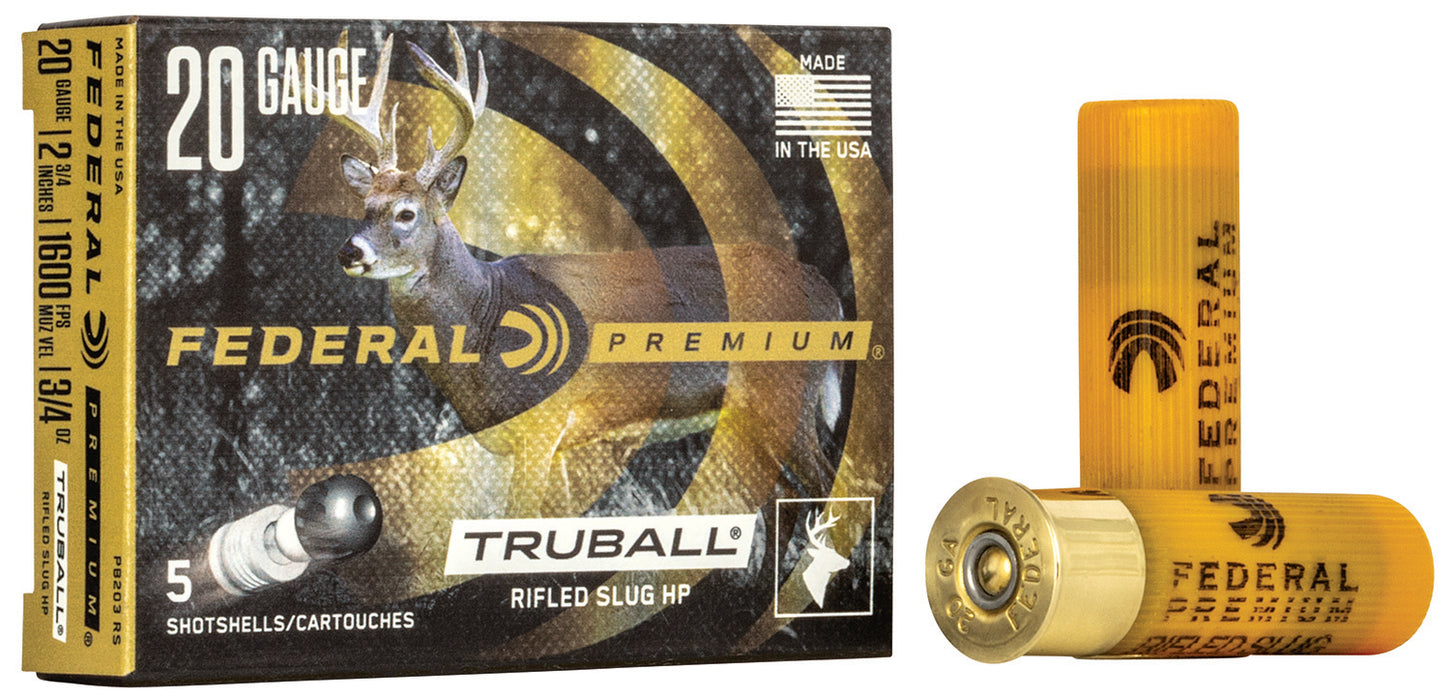 Federal PB203RS Premium Vital-Shok TruBall 20 Gauge 2.75" 3/4 oz Rifled Slug Shot 5 Per Box/50 Cs