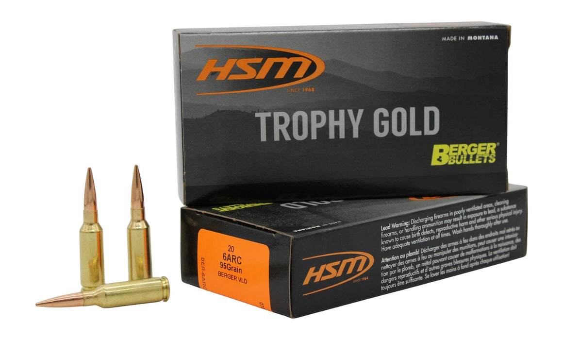 HSM 6ARC95VLD Trophy Gold Extended Range 6mm ARC 95 gr 20 Per Box/ 25 Case