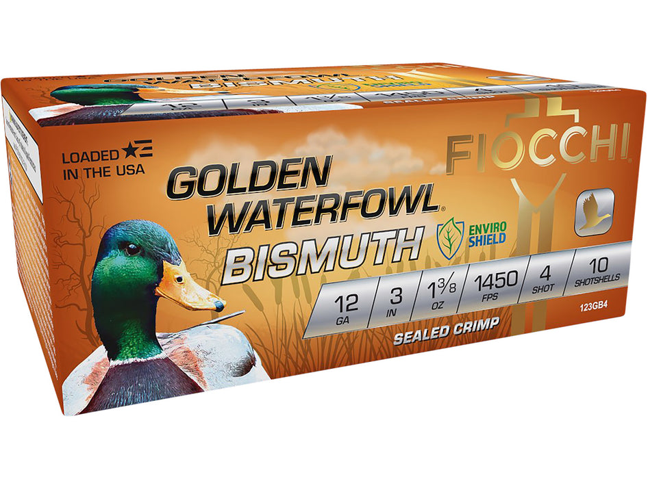 Fiocchi 123GB4 Golden Waterfowl Bismuth 12 Gauge 3" 1 3/8 oz 4 Shot 10 Per Box/ 10 Cs