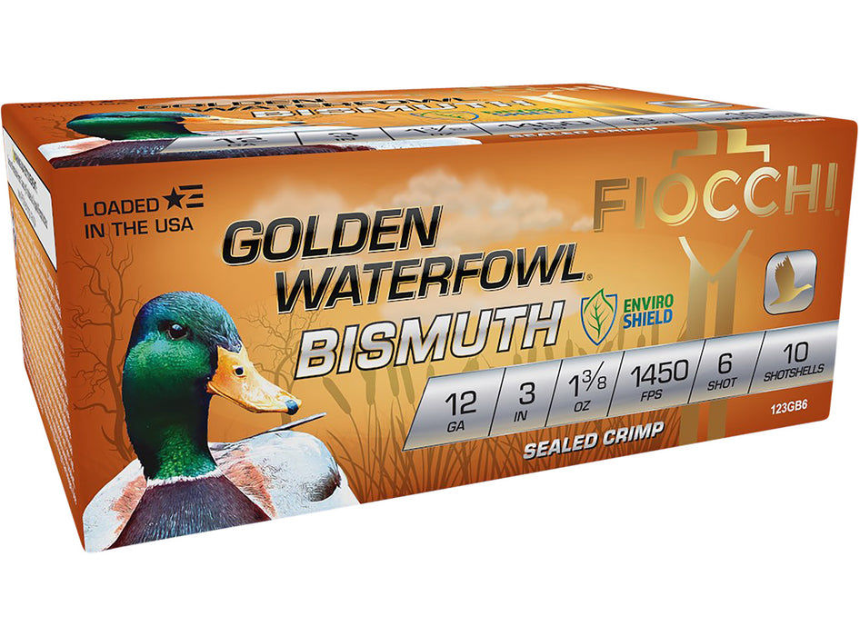 Fiocchi 123GB6 Golden Waterfowl Bismuth 12 Gauge 3" 1 3/8 oz 6 Shot 10 Per Box/ 10 Cs