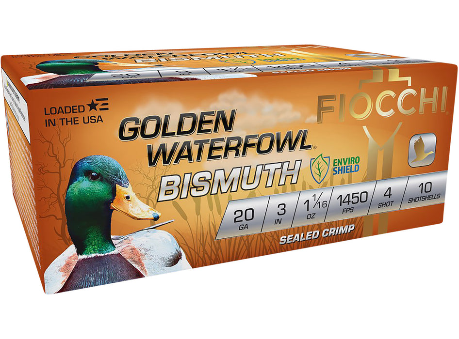 Fiocchi 203GB4 Golden Waterfowl Bismuth 20Gauge 3" 1 1/16oz 4Shot 10 Per Box/10 Case