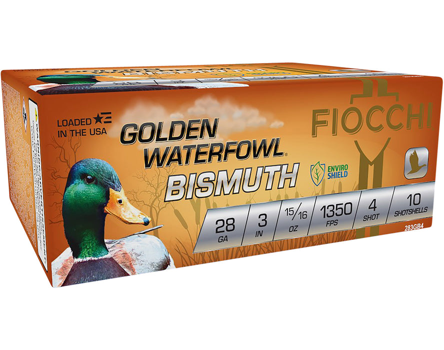 Fiocchi 283GB4 Golden Waterfowl Bismuth 28 Gauge 3" 15/16 oz 4 Shot 10 Per Box/ 10 Cs