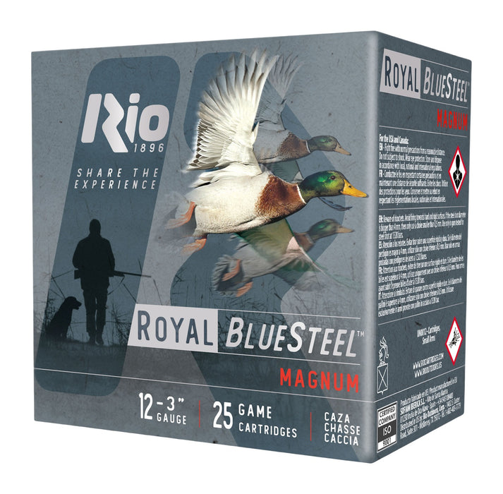 Rio Ammunition RBSM325 Royal BlueSteel  12Gauge 3" 1 1/8oz 5Shot 25 Per Box/10 Case