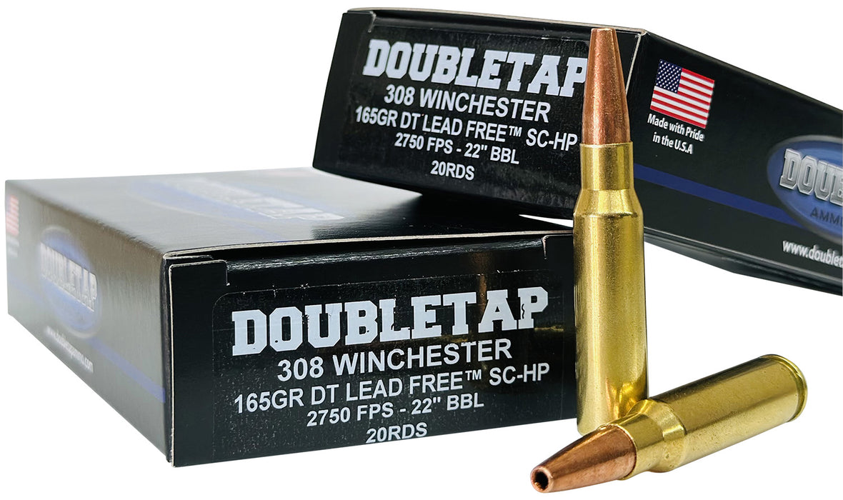 DoubleTap Ammunition 308W165X   308 Win 165 gr Lead Free Hollow Point 20 Per Box/ 25 Case