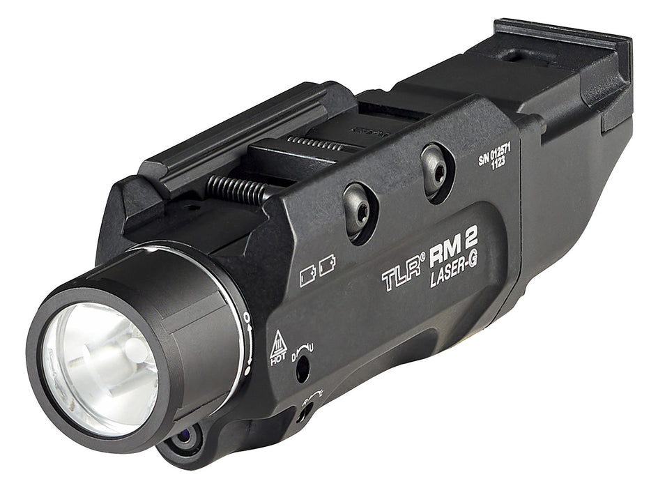 Streamlight 69454 TLR-2 RM w/Laser Black Anodized Aluminum, 1,000 Lumens White LED Bulb/Green Laser, 297 Meters Beam, Picatinny Rail Mount