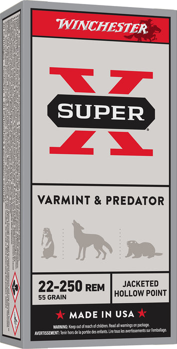 Winchester Ammo X22250HP Super X Varmint & Predator 22-250Rem 55gr Jacketed Hollow Point 20 Per Box/10 Case