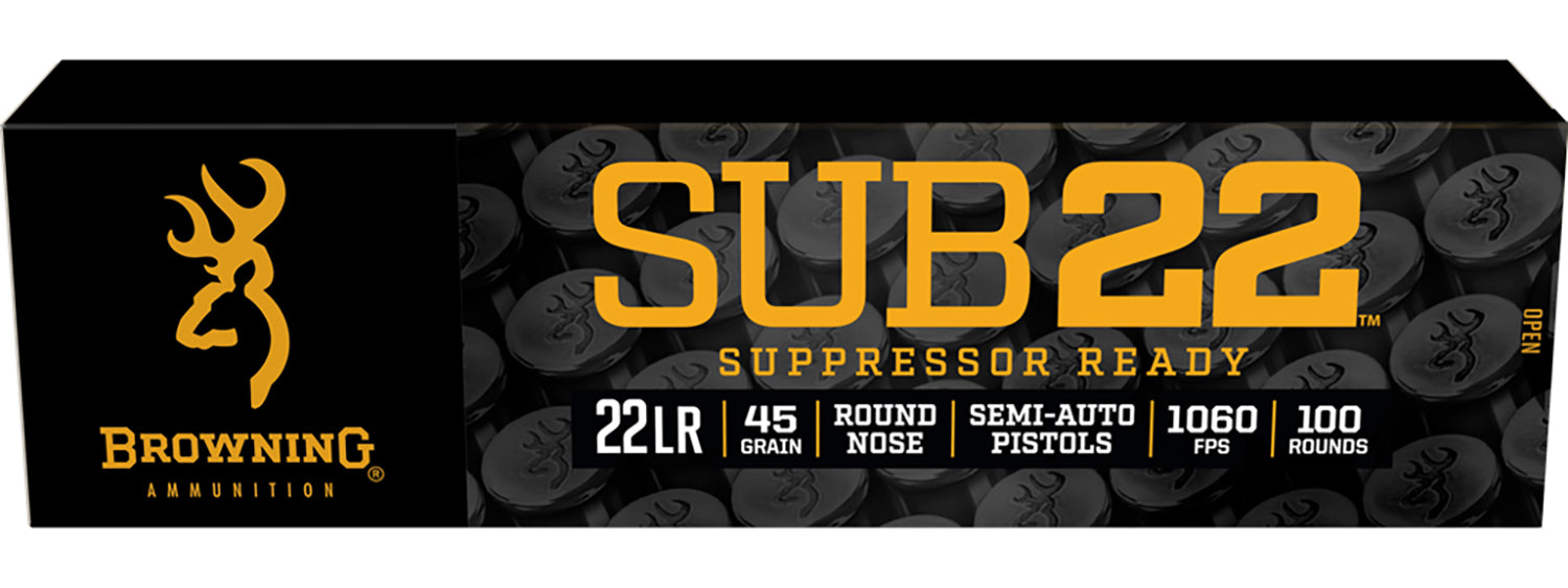 Browning Ammo B194122102 Sub22  22LR 45gr Round Nose 100 Per Box/20 Case