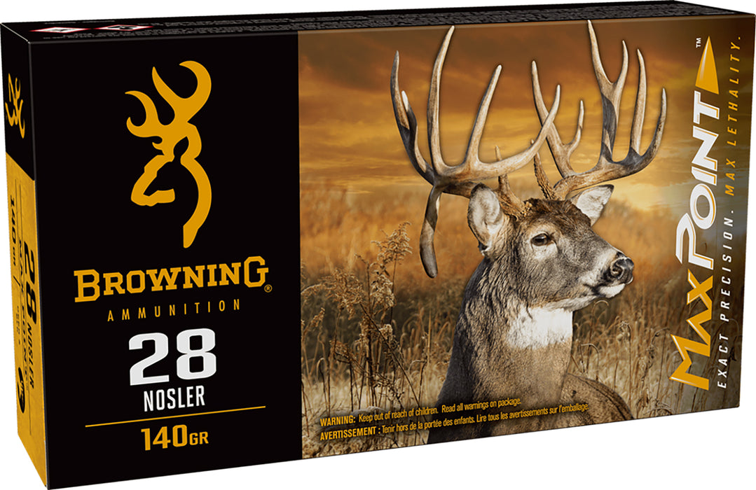Browning Ammo B192100282 Max Point  28Nosler 140gr 20 Per Box/10 Case