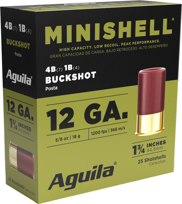 Aguila 1CHB1385 Minishell Buckshot 12 Gauge 1.75" 5/8 oz 4B (7P)/1B (4P) Shot 25 Per Box/ 10 Case
