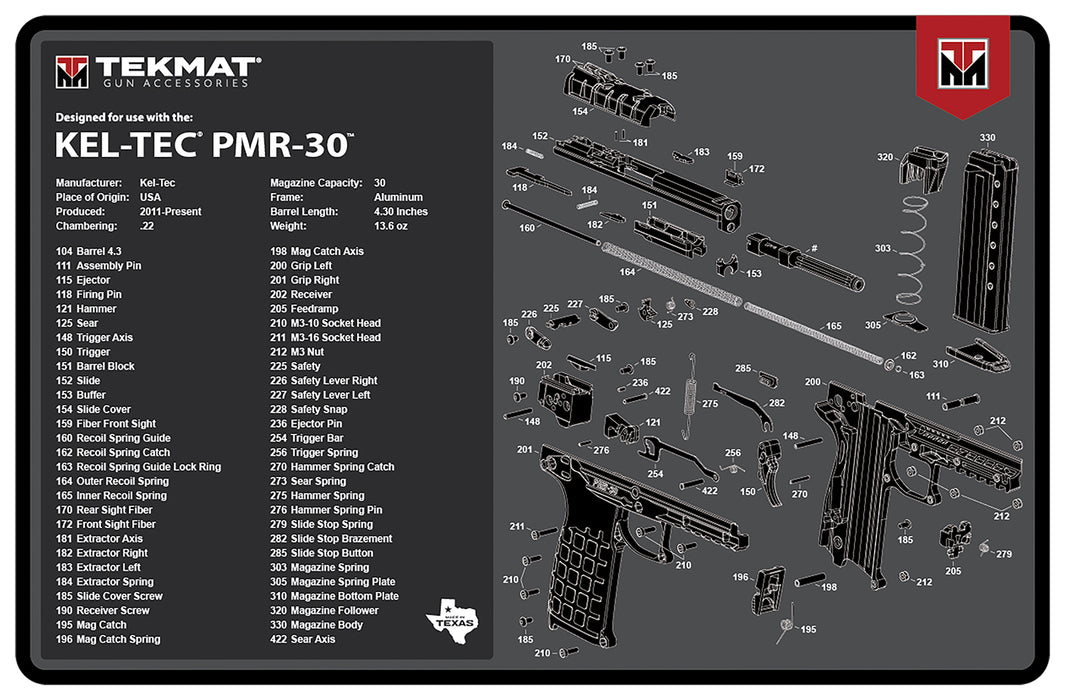 TekMat TEKR17KELPMR3 Kel-Tec PMR-30 Cleaning Mat Gray Rubber 11"x17" Kel-Tec PMR-30 Parts Diagram