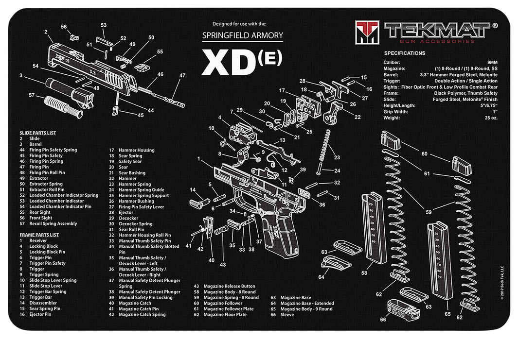 TekMat TEKR17XDE Springfield Armory XDe Cleaning Mat Black/White Rubber 11"x17" Springfield Armory XDe