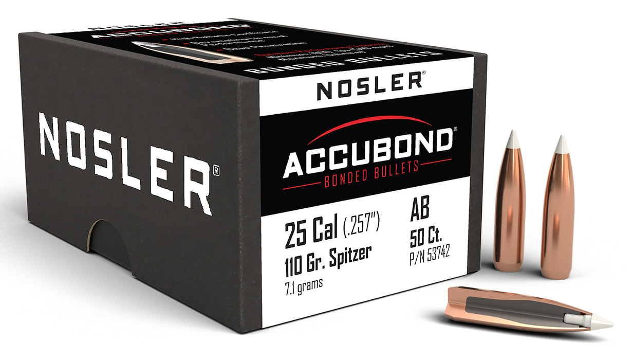 Nosler 53742 AccuBond  25Cal 110gr Spitzer Point Boat Tail 50/Box