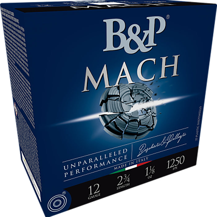 B&p Ammunition 12B1F2H8 Mach  12Gauge 2.75" 1oz 8Shot 25 Per Box/10 Case