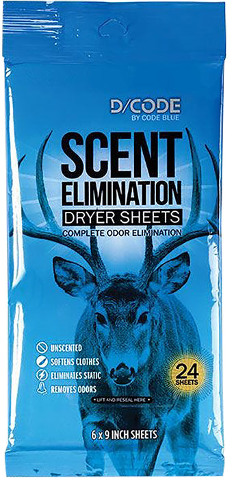 Code Blue OA1319 Scent Elimination Dryer Sheets Unscented 24 Sheets