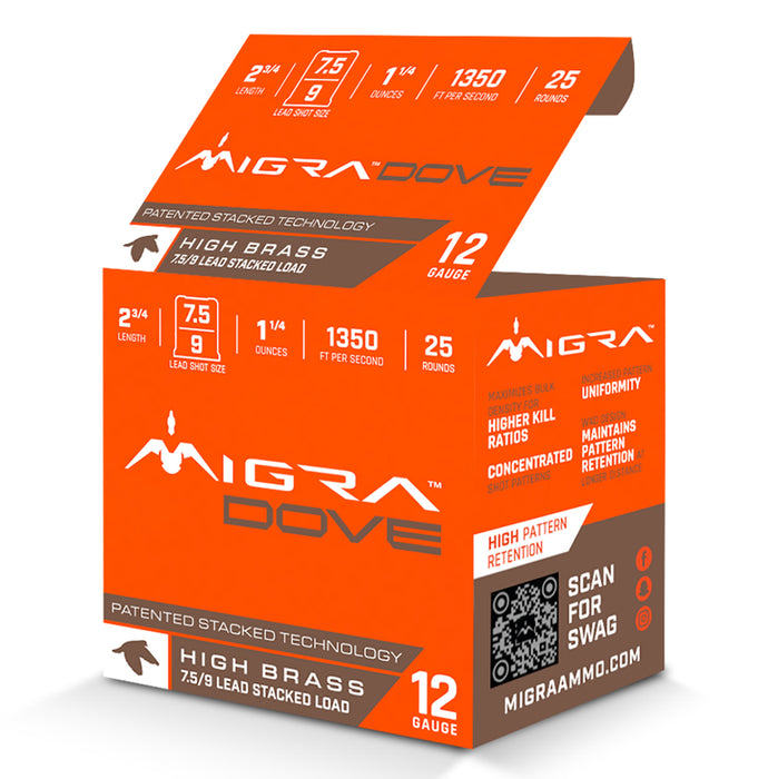 Migra Ammunitions M12UD75-9  Dove 12Gauge 2 3/4" 1 1/4oz 7.5/9Shot 25 Per Box/10 Case