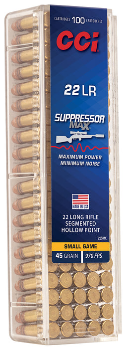 CCI 22SMX Suppressor Max  22LR 45gr Segmented Hollow Point 100 Per Box/50 Case