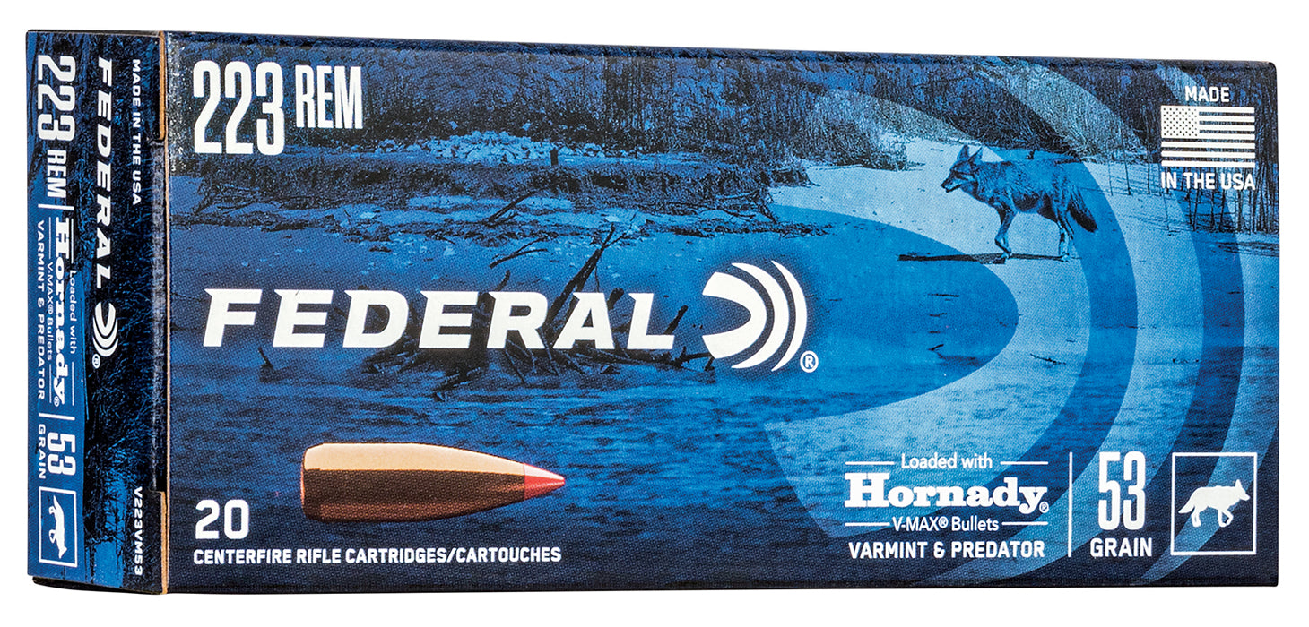 Federal V223VM53 Varmint & Predator  223Rem 53gr Hornady V-Max 20 Per Box/10 Case