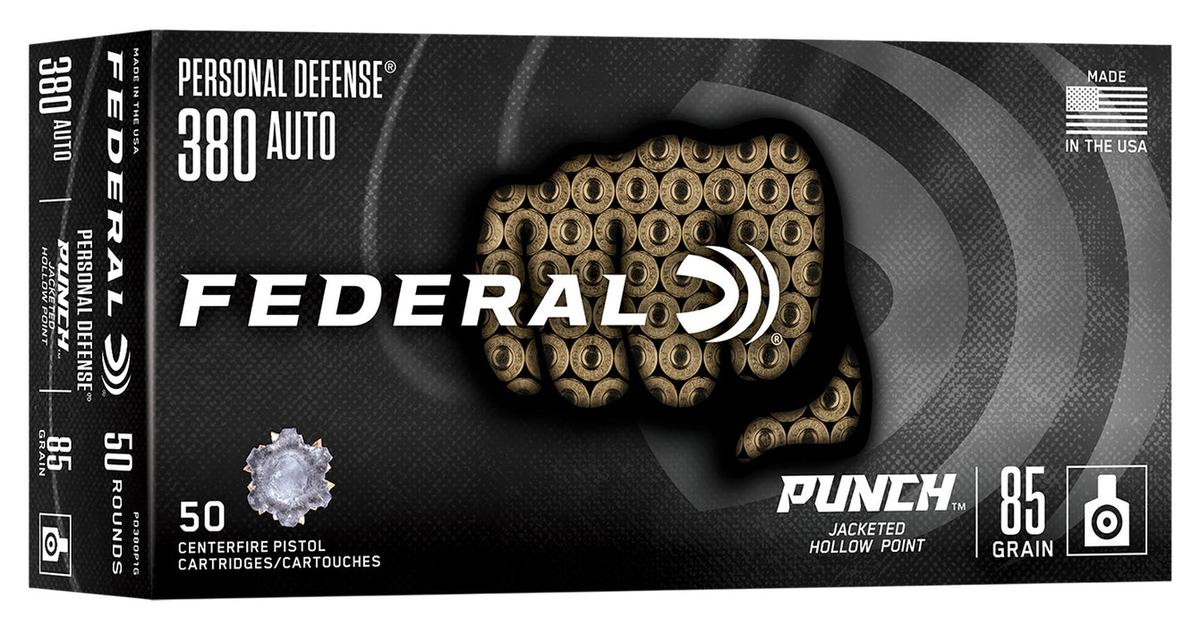 Federal PD380P1G Punch  380ACP 85gr Jacketed Hollow Point 50 Per Box/10 Case